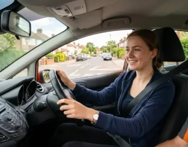 Learner driver practicing with a driving instructor, a common first step in figuring out how many driving lessons you need per week to build real confidence