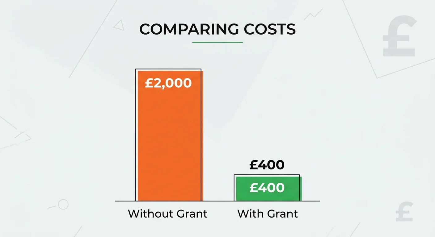 Bar chart comparing driving lesson costs, showing how to claim 40 hours free driving lessons cuts costs from £2,000 to £400